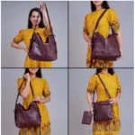 Women's PU Leather Medium Shoulder Zipper Handbag (Wine red) - Image 2