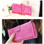Women's Faux Leather Medium Snap Button Wallet (Pink) - Image 3