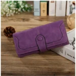 Women's Faux Leather Medium Snap Button Wallet (Purple) - Image 4