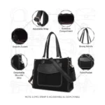 Women's Canvas Medium Top handle Satchel Zipper Handbag (Black) - Image 3