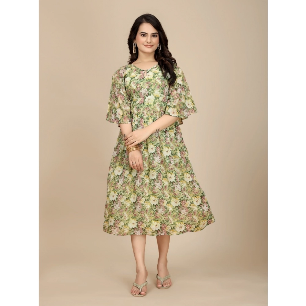 54254739367_da6d0e2277_o_d-1000x1000-1.webp Women's Georgette Printed Round Neck Short Sleeve Dress (Green) - Image 1