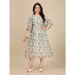 Women's Georgette Printed Round Neck Short Sleeve Dress (Pink)
