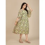 Women's Georgette Printed Round Neck Short Sleeve Dress (Green) - Image 4