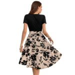 Women's Knitting Printed Round Neck Short Sleeve Dress (Cream) - Image 5