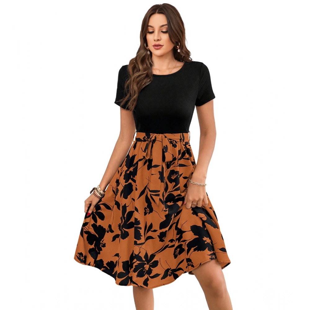54255868719_ee1b480959_o_d-1000x1000-1.webp Women's Knitting Printed Round Neck Short Sleeve Dress (Orange) - Image 1