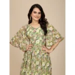 Women's Georgette Printed Round Neck Short Sleeve Dress (Green) - Image 6
