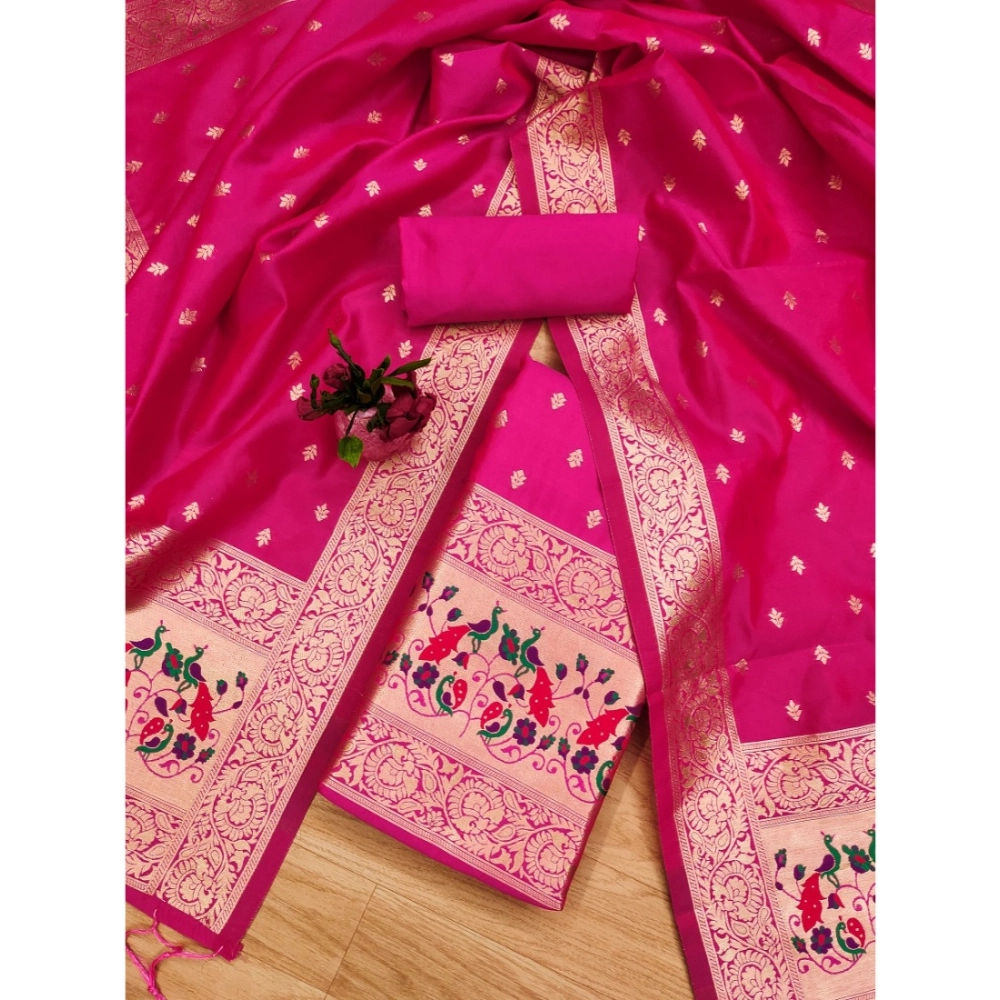 54262626137_ea93158deb_o_d-1000x1000-1.webp Women's Banarasi Silk Printed Unstitched Salwar Suit Material With Dupatta (Pink, 3Mtrs) - Image 1