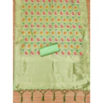 Women's Banarasi Silk Printed Unstitched Salwar Suit Material With Dupatta (Pista, 3Mtrs) - Image 3