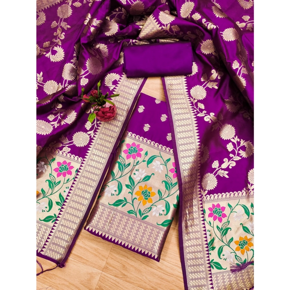 54262626987_fd2b312a44_o_d-1000x1000-1.webp Women's Banarasi Silk Printed Unstitched Salwar Suit Material With Dupatta (Purple, 3Mtrs) - Image 1