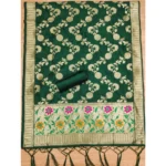 Women's Banarasi Silk Printed Unstitched Salwar Suit Material With Dupatta (Green, 3Mtrs) - Image 4