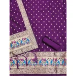 Women's Banarasi Silk Printed Unstitched Salwar Suit Material With Dupatta (Purple, 3Mtrs) - Image 3