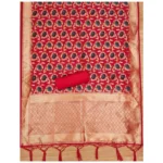 Women's Banarasi Silk Printed Unstitched Salwar Suit Material With Dupatta (Red, 3Mtrs) - Image 3