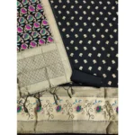 Women's Banarasi Silk Printed Unstitched Salwar Suit Material With Dupatta (Black, 3Mtrs) - Image 2
