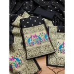 Women's Banarasi Silk Printed Unstitched Salwar Suit Material With Dupatta (Black, 3Mtrs)