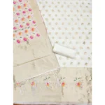 Women's Banarasi Silk Printed Unstitched Salwar Suit Material With Dupatta (White, 3Mtrs) - Image 4