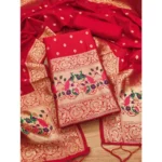 Women's Banarasi Silk Printed Unstitched Salwar Suit Material With Dupatta (Red, 3Mtrs) - Image 4