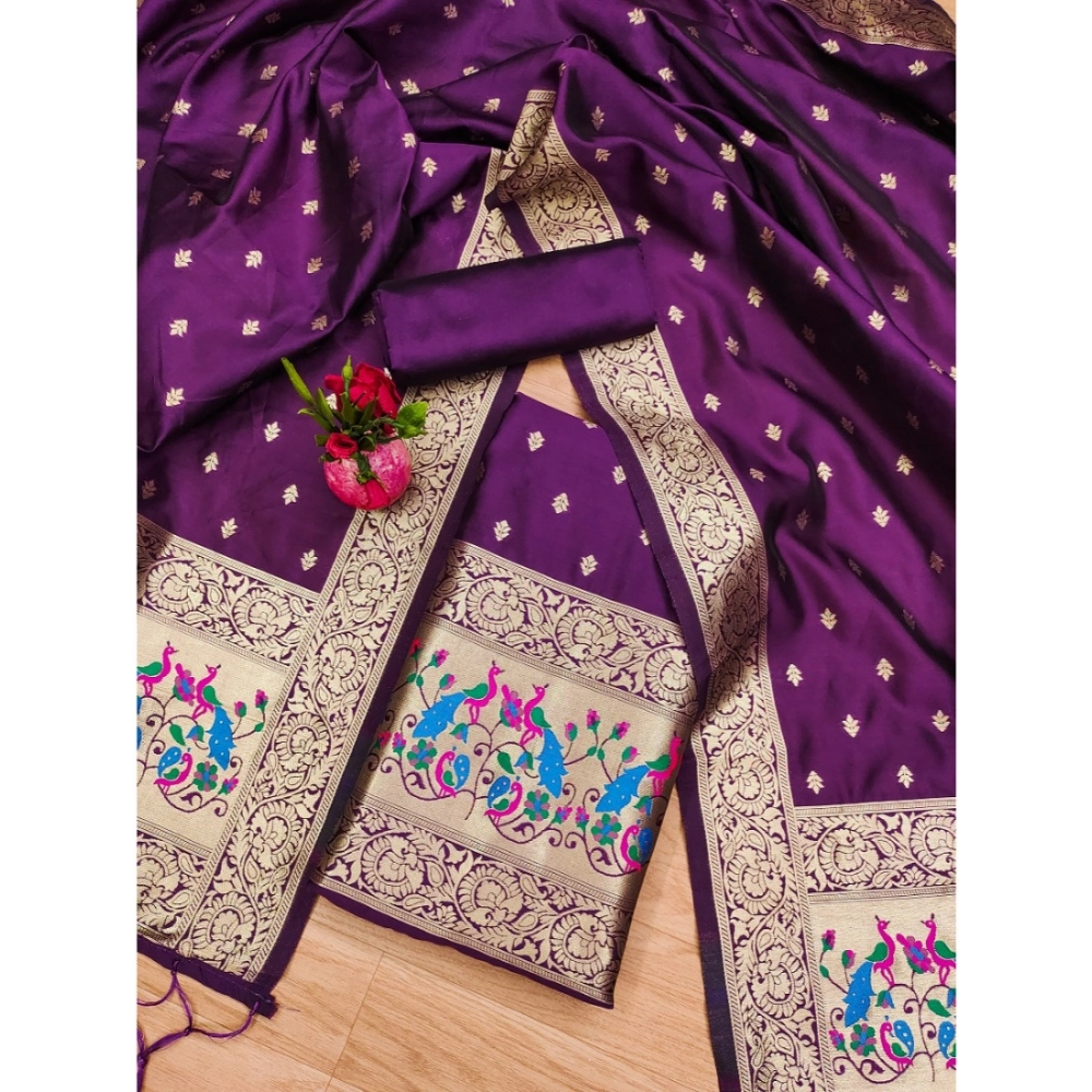 54263749919_e376715ac1_o_d-1000x1000-1.webp Women's Banarasi Silk Printed Unstitched Salwar Suit Material With Dupatta (Purple, 3Mtrs) - Image 1