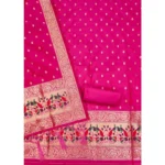 Women's Banarasi Silk Printed Unstitched Salwar Suit Material With Dupatta (Pink, 3Mtrs) - Image 2