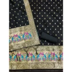 Women's Banarasi Silk Printed Unstitched Salwar Suit Material With Dupatta (Black, 3Mtrs) - Image 3