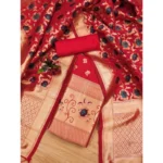 Women's Banarasi Silk Printed Unstitched Salwar Suit Material With Dupatta (Red, 3Mtrs) - Image 4