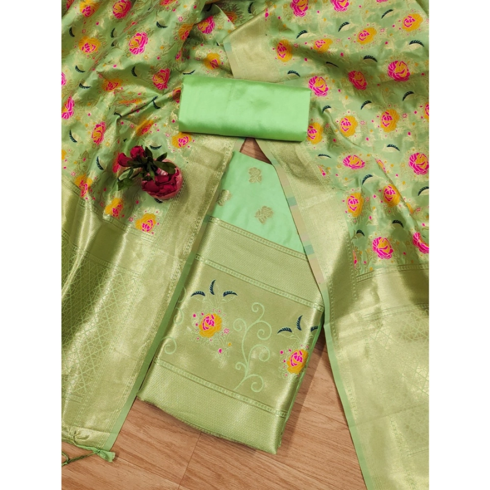 54263750369_6ff11c8c42_o_d-1000x1000-1.webp Women's Banarasi Silk Printed Unstitched Salwar Suit Material With Dupatta (Pista, 3Mtrs) - Image 1