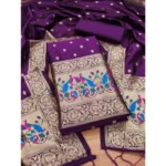 Women's Banarasi Silk Printed Unstitched Salwar Suit Material With Dupatta (Purple, 3Mtrs) - Image 4