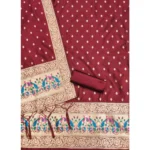 Women's Banarasi Silk Printed Unstitched Salwar Suit Material With Dupatta (Maroon, 3Mtrs) - Image 2