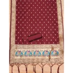 Women's Banarasi Silk Printed Unstitched Salwar Suit Material With Dupatta (Maroon, 3Mtrs) - Image 3