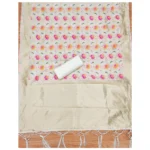 Women's Banarasi Silk Printed Unstitched Salwar Suit Material With Dupatta (White, 3Mtrs) - Image 3