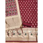 Women's Banarasi Silk Printed Unstitched Salwar Suit Material With Dupatta (Maroon, 3Mtrs) - Image 3