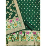 Women's Banarasi Silk Printed Unstitched Salwar Suit Material With Dupatta (Green, 3Mtrs) - Image 3
