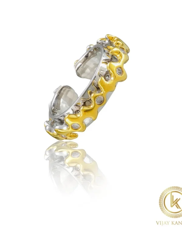 Stainless Steel Double Tone High-Quality Freesize Ring (Silver Plated)