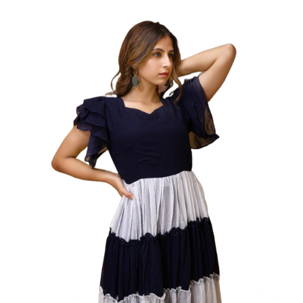 54324755748_1c3e9285b3_o_d-1000x1000-1.webp Women's Georgette Solid Half Sleeve Gown (Blue-White) - Image 1