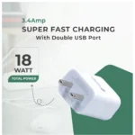 VOXEL 18 Watt Double Usb Port Charger AB Plastic (White) - Image 2