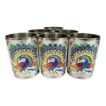 Steel Meenakari Peacock Design Decorative Glass Set (Silver) - Image 4