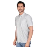 Men's Casual Cotton Half Sleeve Solid Shirt (Grey) - Image 4