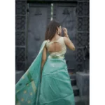 Women's Cotton  Printed Saree With Unstitched Blouse 5.5Mtr (Sky) - Image 3
