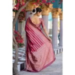 Women's Silk Printed Saree With Unstitched Blouse 5.5Mtr (Pink) - Image 3