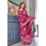 Women's Silk Printed Saree With Unstitched Blouse 5.5Mtr (Rani Pink) - Image 2