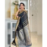 Women's Silk Printed Saree With Unstitched Blouse 5.5Mtr (Black) - Image 3