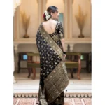 Women's Silk Printed Saree With Unstitched Blouse 5.5Mtr (Black) - Image 2