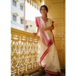 Women's Cotton  Printed Saree With Unstitched Blouse 5.5Mtr (White) - Image 3