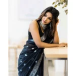 Women's Cotton  Printed Saree With Unstitched Blouse 5.5Mtr (Black) - Image 2