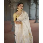 Women's Cotton  Printed Saree With Unstitched Blouse 5.5Mtr (White) - Image 2