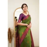 Women's Silk Printed Saree With Unstitched Blouse 5.5Mtr (Green) - Image 2