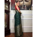 Women's Silk Printed Saree With Unstitched Blouse 5.5Mtr (Green) - Image 2