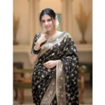 Women's Silk Printed Saree With Unstitched Blouse 5.5Mtr (Black) - Image 3