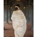 Women's Cotton  Printed Saree With Unstitched Blouse 5.5Mtr (White) - Image 3