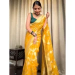 Women's Silk Printed Saree With Unstitched Blouse 5.5Mtr (Gold Yellow) - Image 3