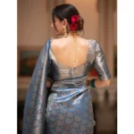 Women's Silk Printed Saree With Unstitched Blouse 5.5Mtr (Rama) - Image 2